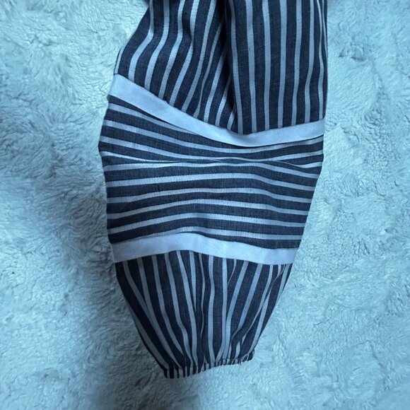 Women's Vintage Midi A-Line Dress Puff Sleeve Elastic Waist Striped Gray Size 12 - Picture 3 of 10